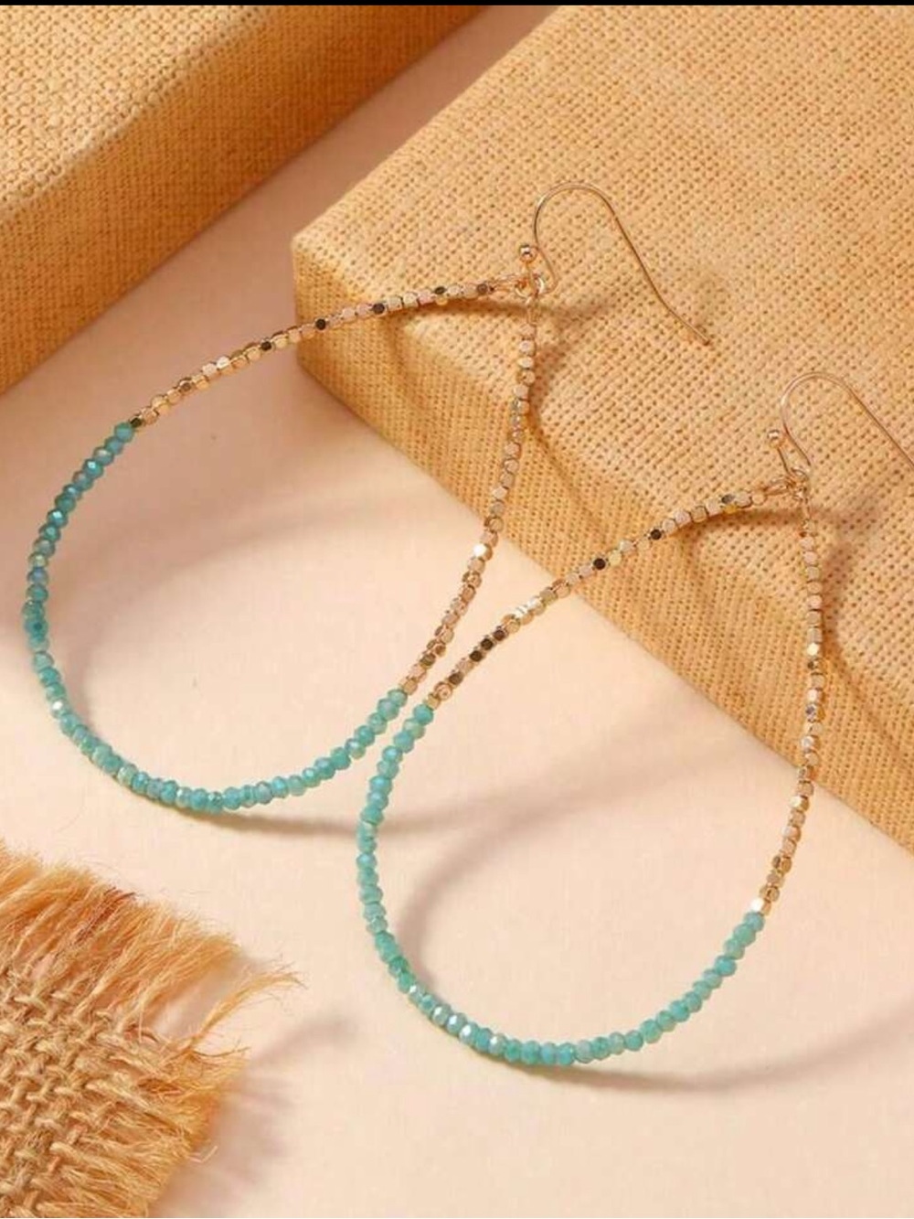 NWOT Elegant Gold and Turquoise Beaded Hoop Earrings